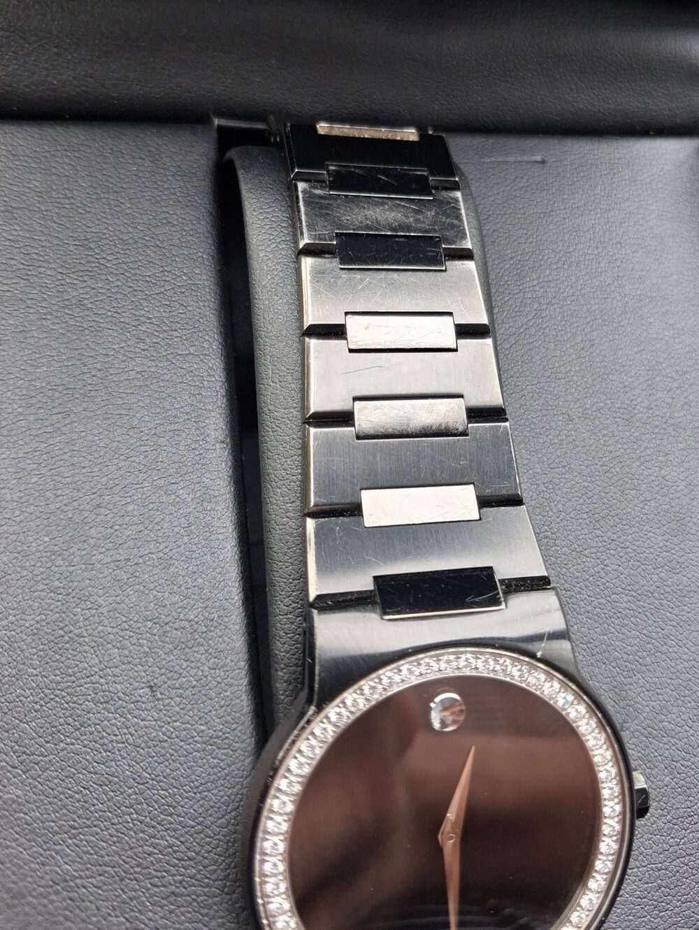 Movado Black and Silver Museum Dial Watch with DIAMOND Bezel - Picture 8 of 16